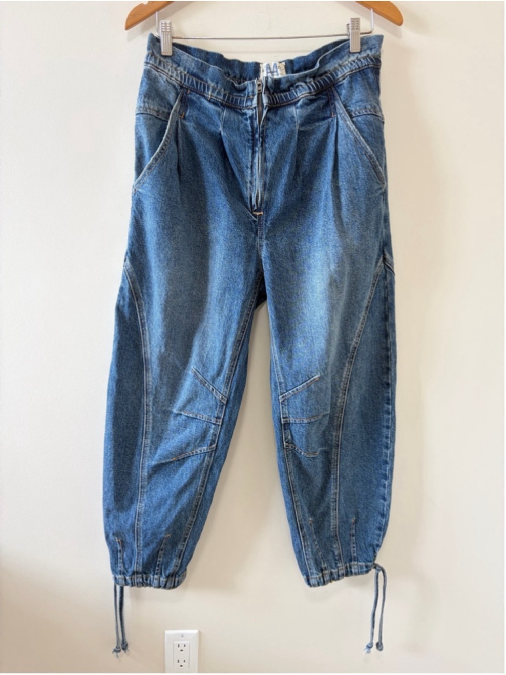 FREE PEOPLE HIGH WAIST TIE HEM BARREL JEANS